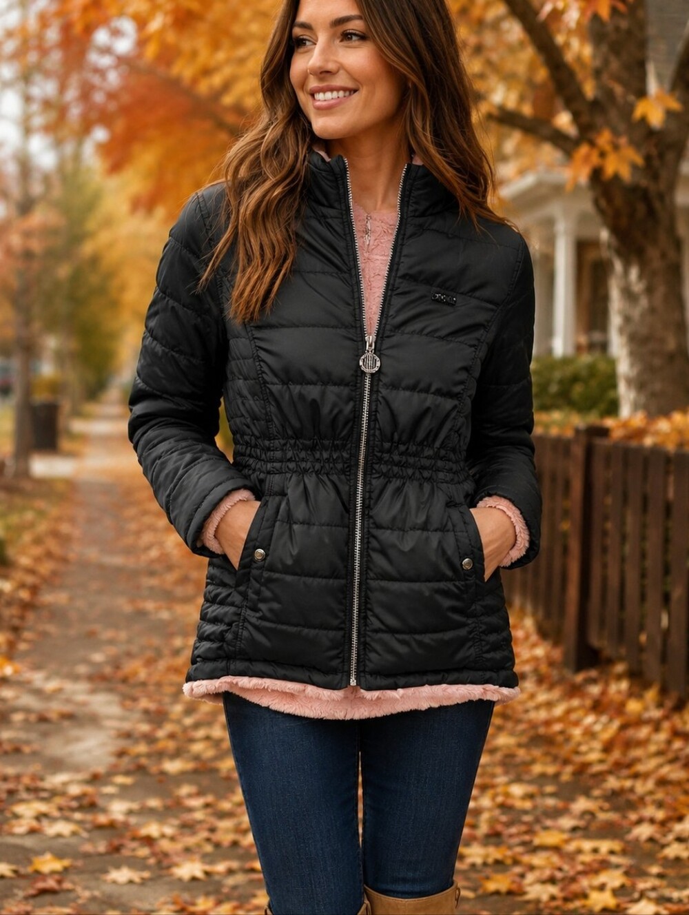 DKNY Women's Faux Fur Lined Quilted Puffer Jacket. Like New.